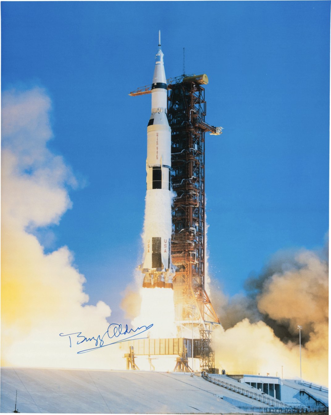 Buzz Aldrin Signed Large Apollo 11 Launch Color Photo Originally from His Personal Collection, with Certificate of Authenticity