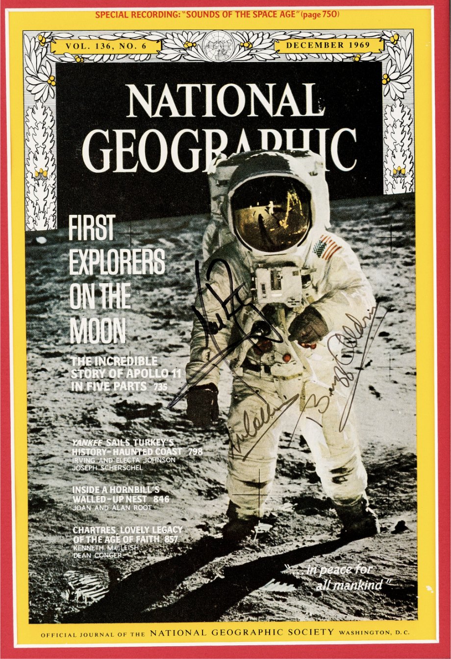 Apollo 11 Crew-Signed National Geographic Cover, with Steve Zarelli Letter of Authenticity