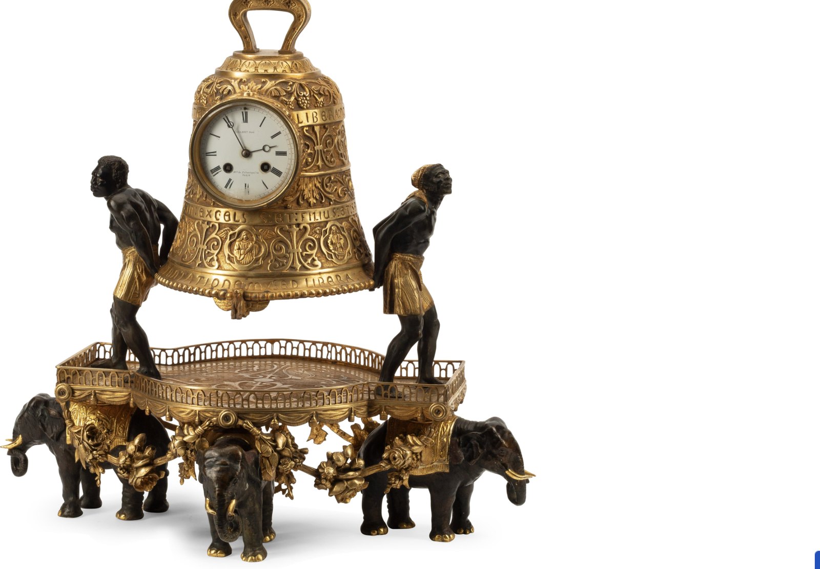A French Gilt and Patinated Bronze Figural Clock